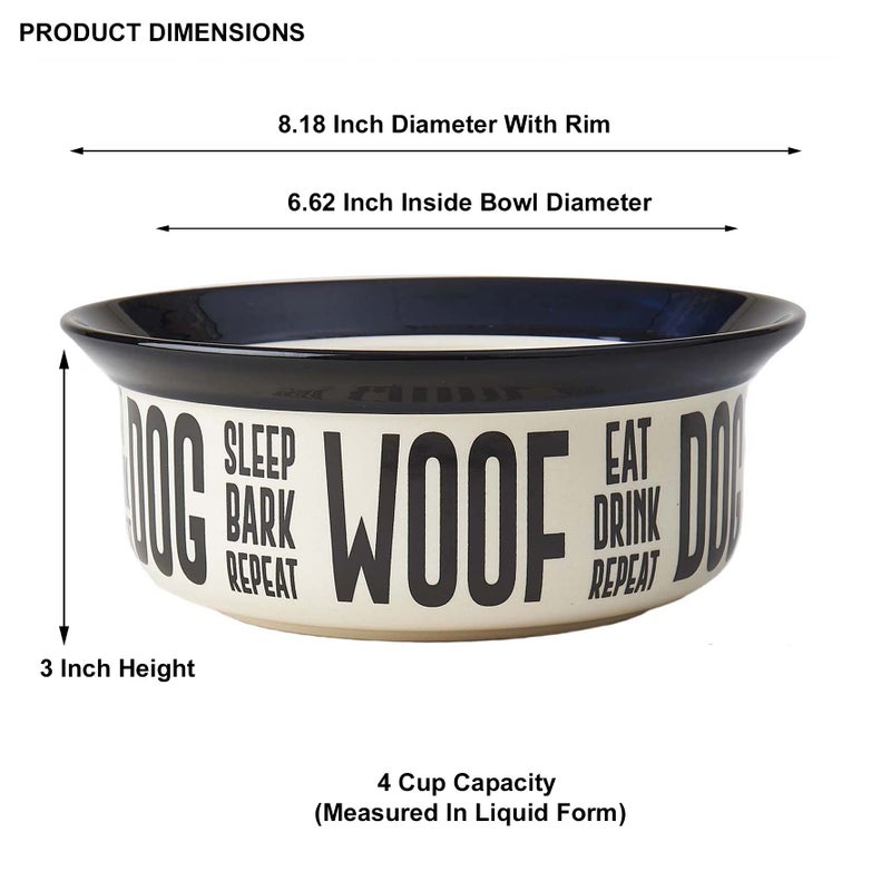 PetRageous 17001 Eat Drink Repeat Two-Tone Stoneware Dishwasher Safe Dog Bowl 4-Cup 8.18-Inch Diameter 3-Inch Tall for Medium and Large Dogs and Cats, Off-White, (Pack of 1) - Image 4